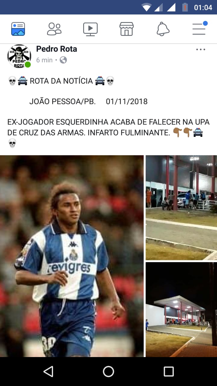 Morre de infarto o jogador Esquerdinha, ex-Botafogo-PB e Porto de Portugal