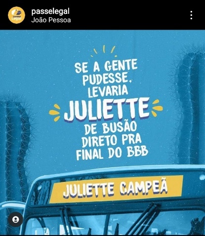 Direto para a final do BBB21: Sindicato das empresas de ônibus de João Pessoa faz homenagem à paraibana Juliette no transporte coletivo