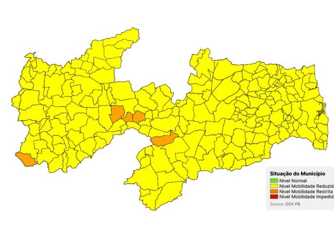 NOVO NORMAL: Sem as bandeiras vermelha ou verde, PB tem cinco municípios na bandeira laranja e 218 na amarela