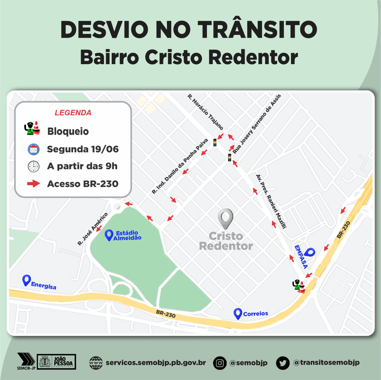 Fique atento: Semob-JP realiza mudança de trânsito temporária para serviço de drenagem das obras do Viaduto de Água Fria, a partir desta segunda-feira