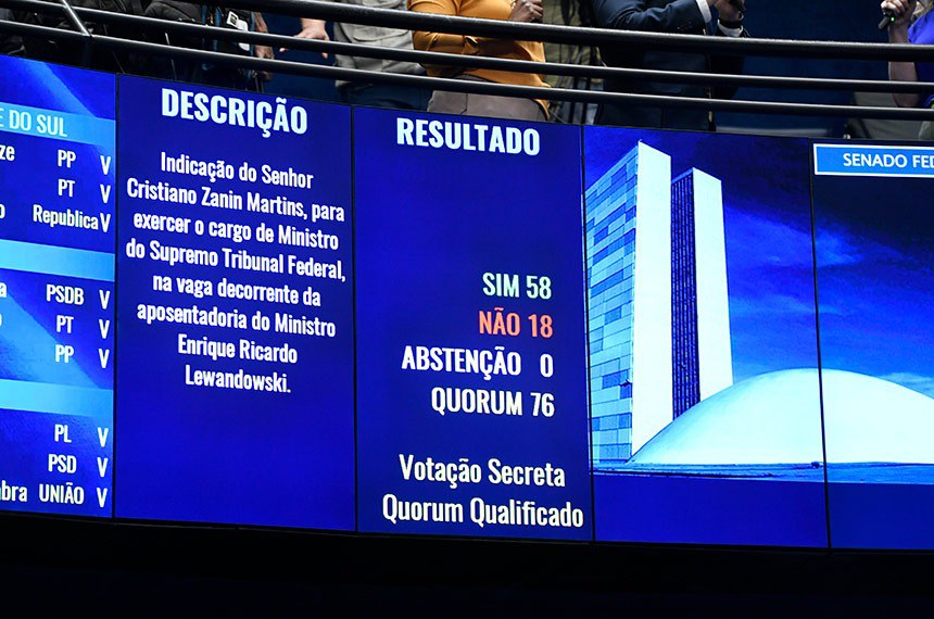 Por 58 votos a 18, Senado aprova do advogado Cristiano Zanin, indicado pelo presidente Lula  para vaga no STF