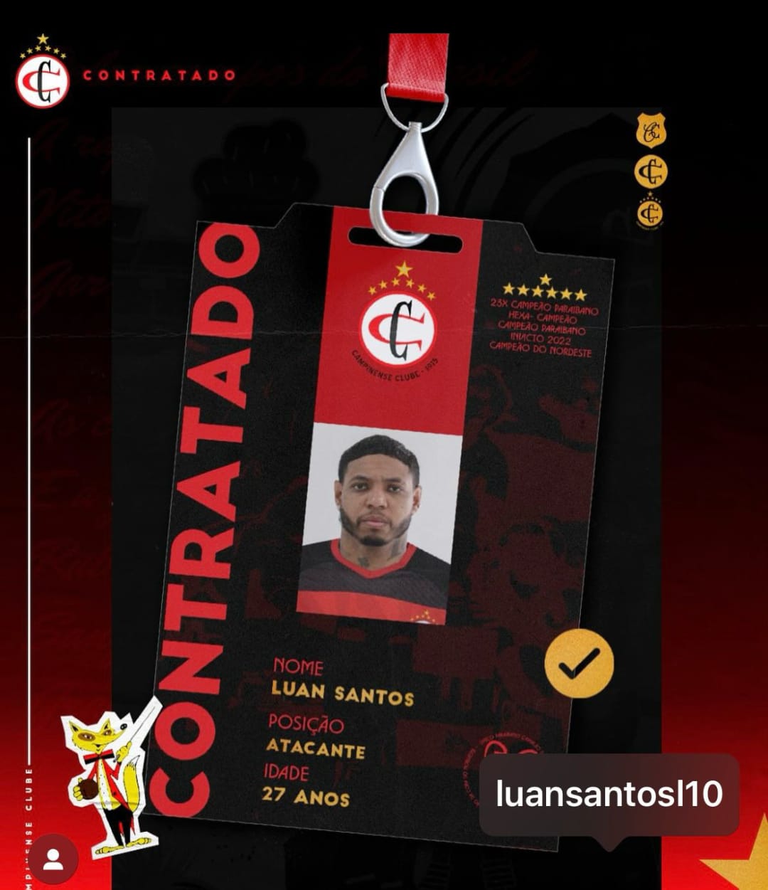 Anunciado como reforço do Campinense, atacante Luan Santos foi reprovado em exame isocinetico feito no departamento médico do Sport Recife a pedido do Botafogo