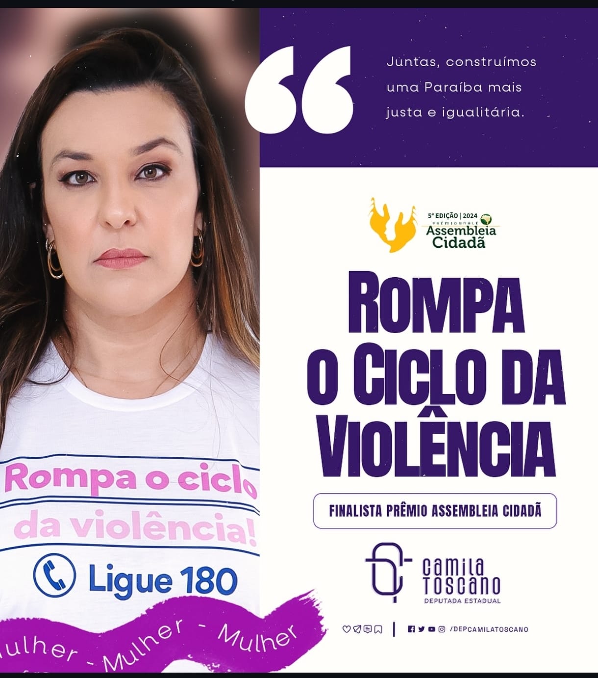 Rompa o Ciclo da Violência: Projeto idealizado pela deputada Camila é finalista no Prêmio Assembleia Cidadã da Unale